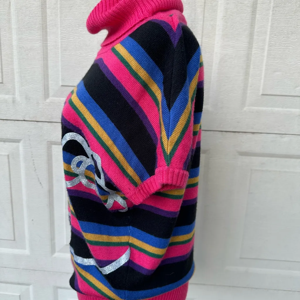 Striped Sleeveless Turtleneck Sweater with Hello Kitty Design - Image 3