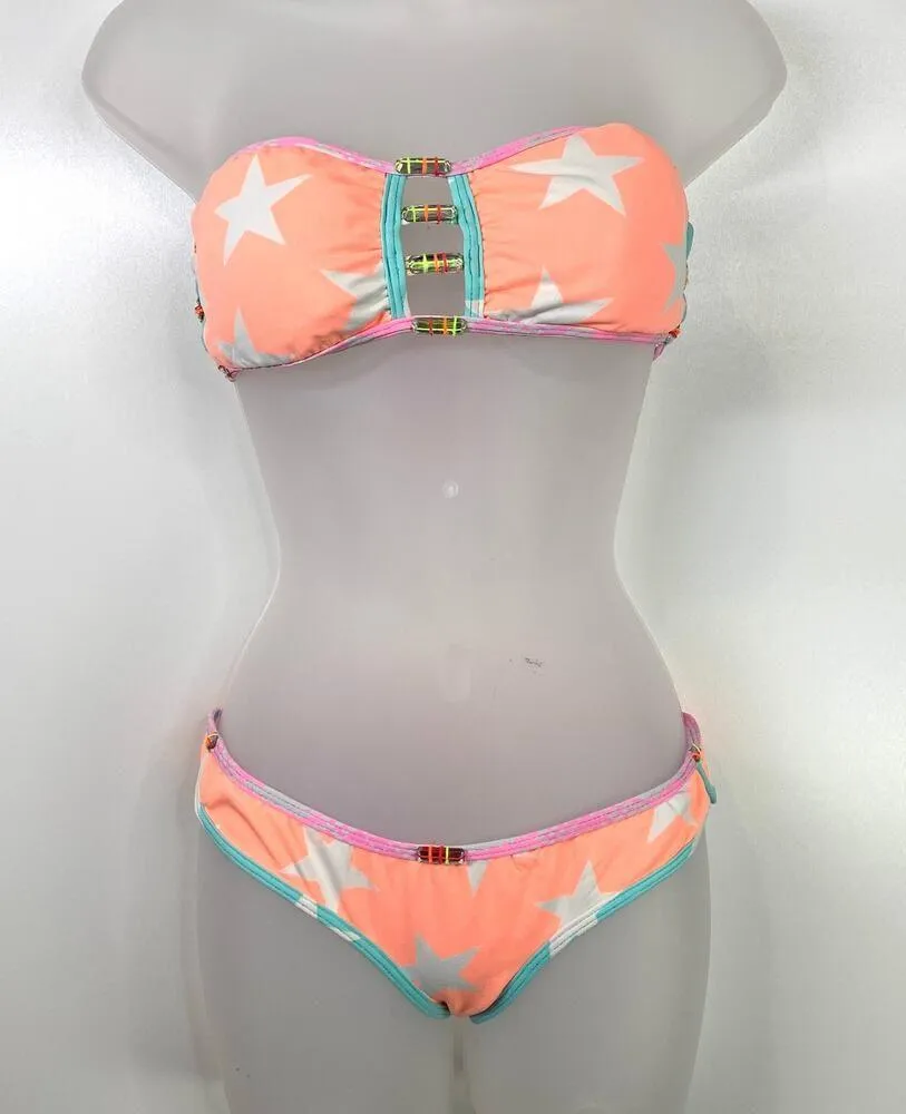 Agua Bendita Bikini Bandeau Star Print Orange Size M - Image 2
