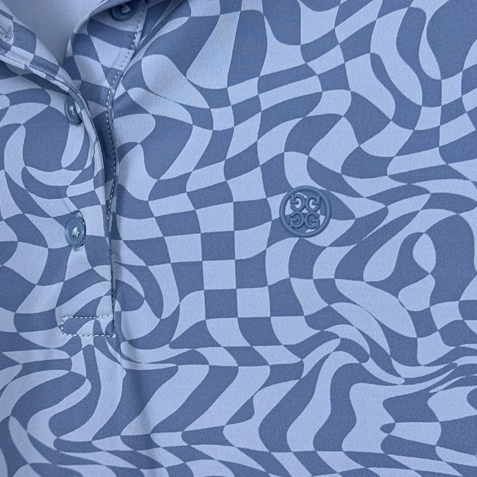 G/FORE Women's XL Distorted Check Silky Tech Nylon Polo Fjord Blue Golf Shirt - Image 3