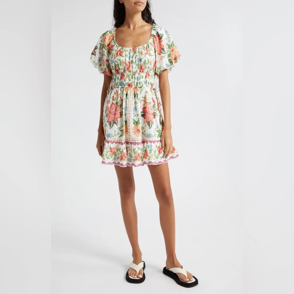 NWOT Farm Rio Bloom Garden Short Sleeve Mini Dress in White Floral Print - Image 2