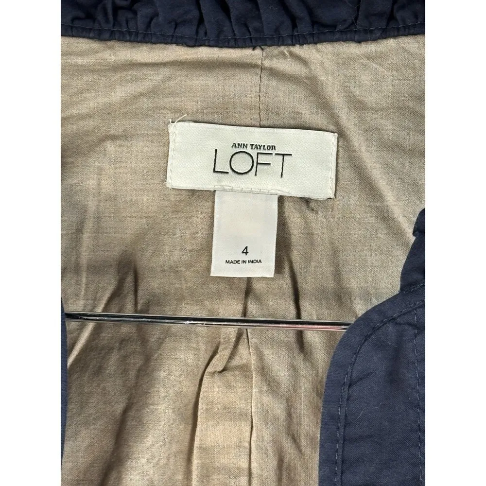 LOFT Navy Blue Eyelet‎ Embellished Open Front Cropped Jacket 4 - Image 6