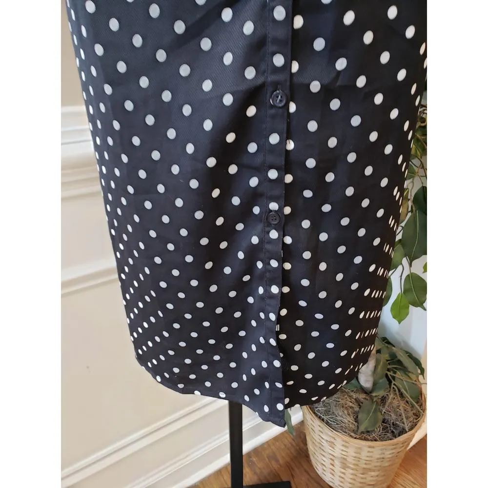 JoJo Maman Bebe Long Shirt Dress Women 4 Black White Polka Dot Slit Button - Image 14