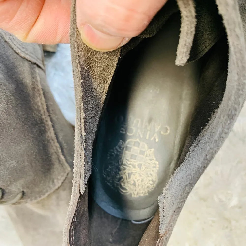 Vince Taupe Suede Lace Up Sz 9.5 Ankle Boots Wood Heel - Image 11