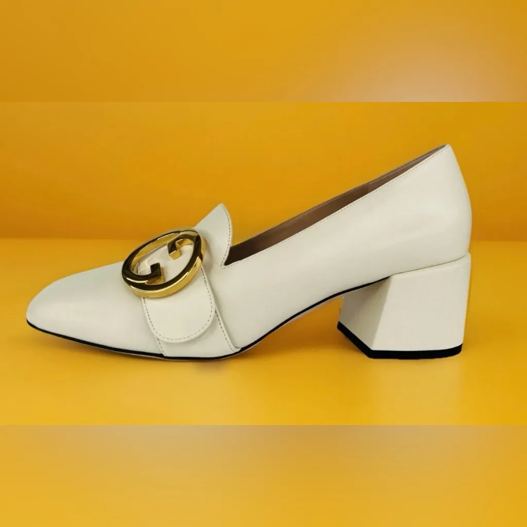 Gucci Blondie Women's Natural Gg Logo Leather Block Heel Pumps Size EU 40.5 - Image 8