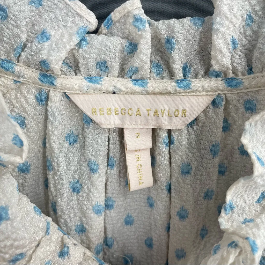 REBCCA TAYLOR IKAT DOT PRINT SILK BUTTON VANILLA LONG SLEEVE PEASANT BLOUSE TOP - Image 8