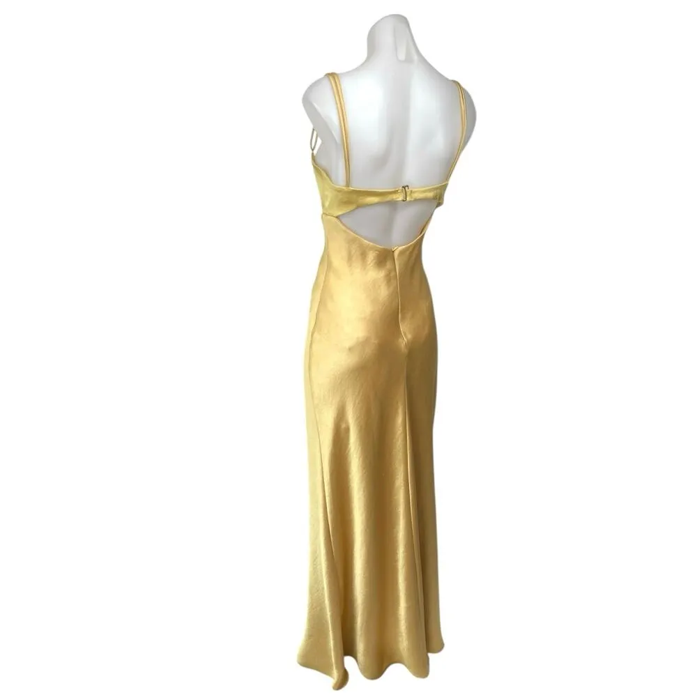 BEC & Bridge Carrie Yellow Satin Silk Sleeveless Cutout Cami Slip Midi Dress 4 - Image 6