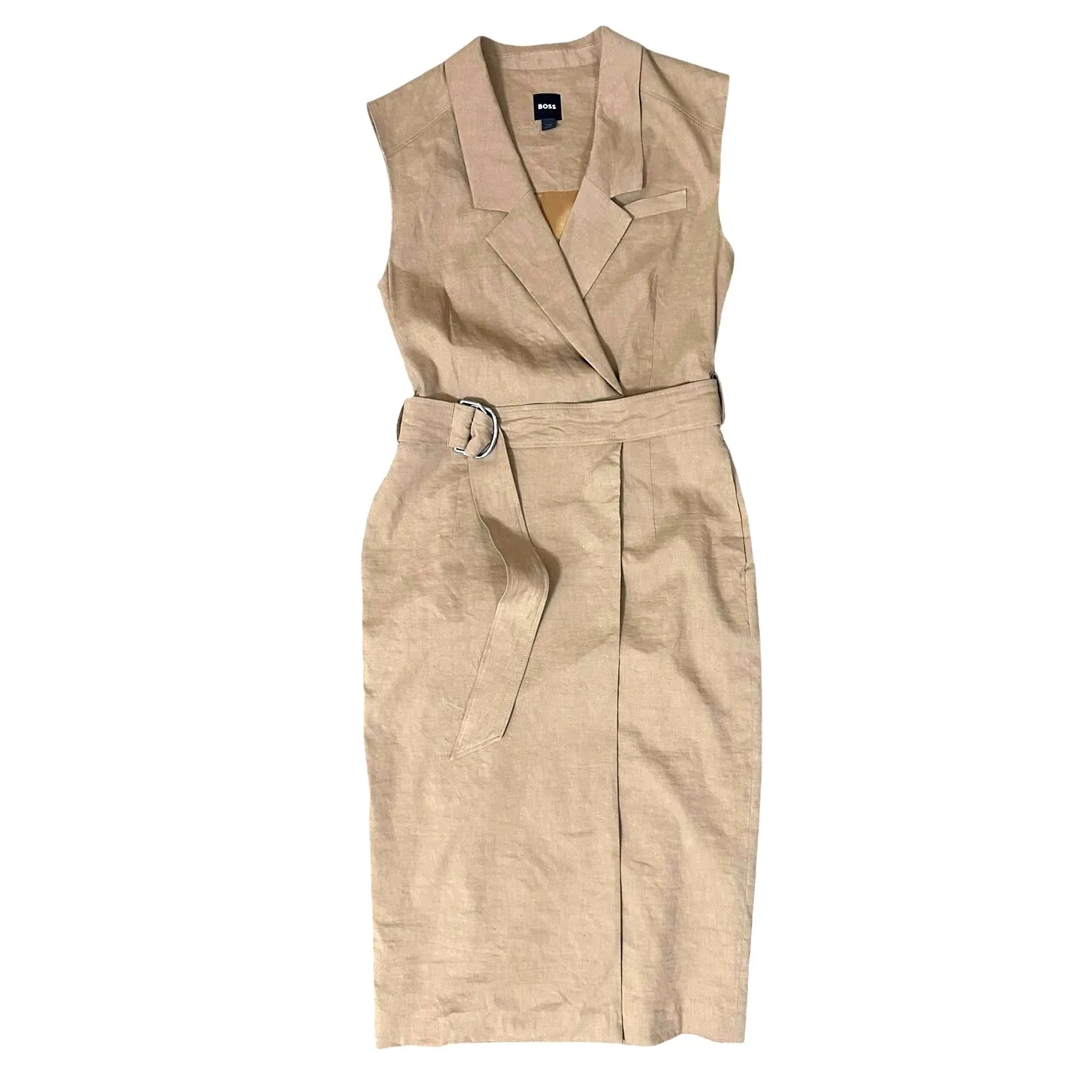 BOSS Linen Blend Wrap Dress New Brown Size 2 - Image 5