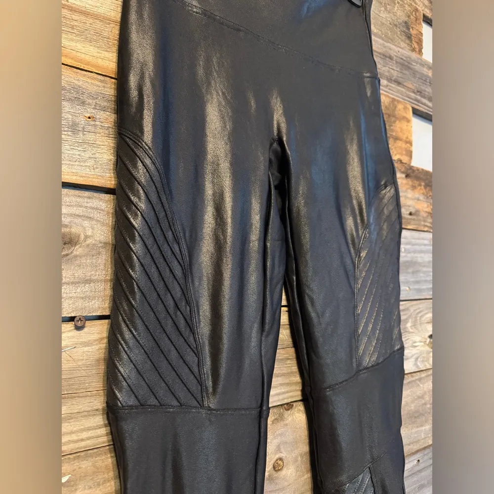 SPANX FAUX LEATHER MOTO LEGGINGS 20136R VERY BLACK SIZE XL - Image 4