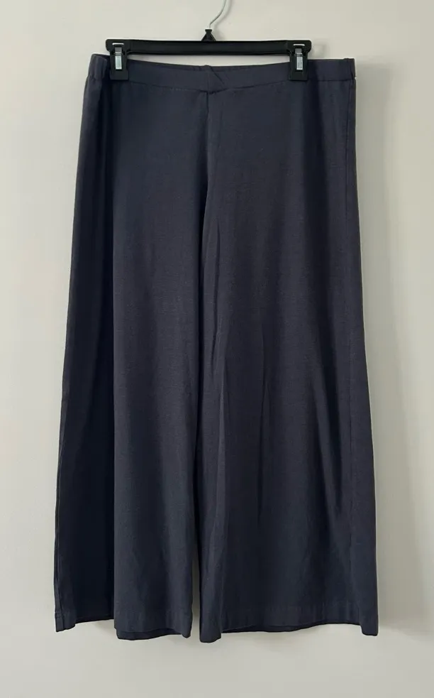 Bryn Walker Blue Grey Bamboo Cotton High Rise Wide Leg Crop Pull On Pants M - Image 1
