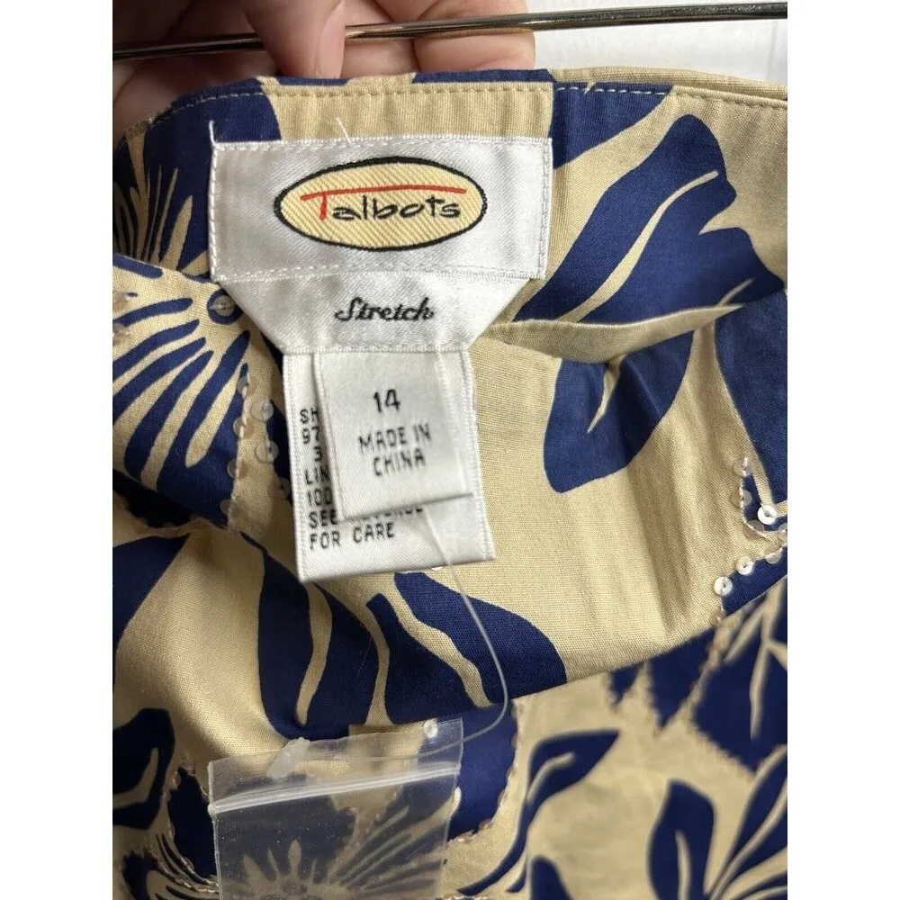 Talbots Floral A Line Skirt Sz 14‎ Brown Blue Floral Sequins Aloha Tropical - Image 6