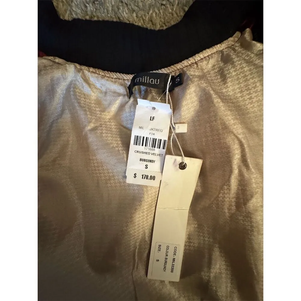 Romeo & Juliet Couture Women's S Burgundy Velvet Bomber Jacket - Image 6