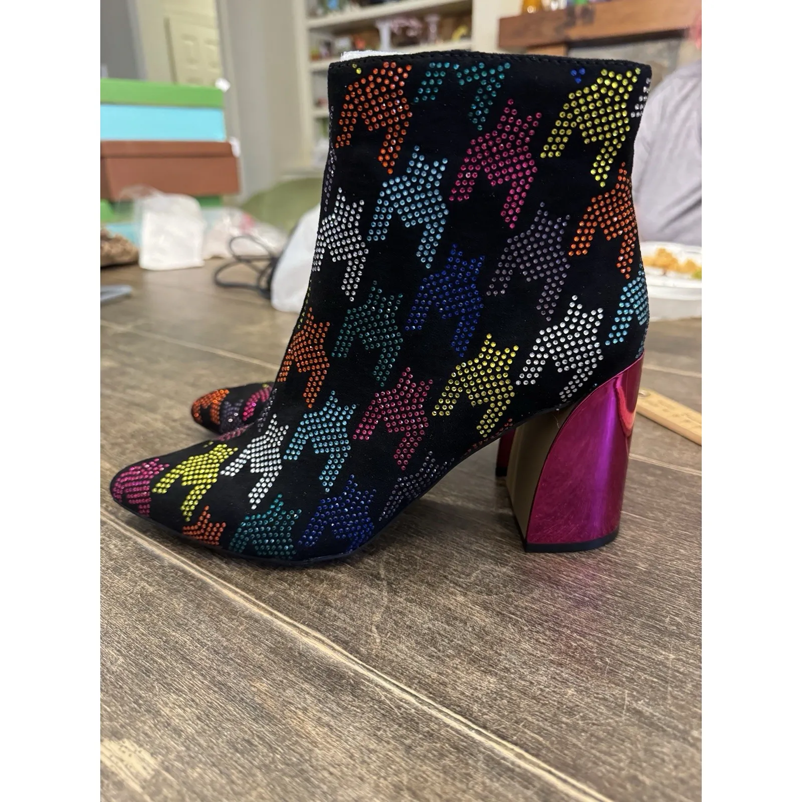 Betsey Johnson Marrina Block Heel Booties Size 9.5 Rhinestone Colorful Disco - Image 3