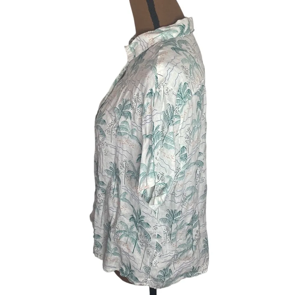 C & C California linen tropical palm beach scenery print camp shirt size M - Image 4