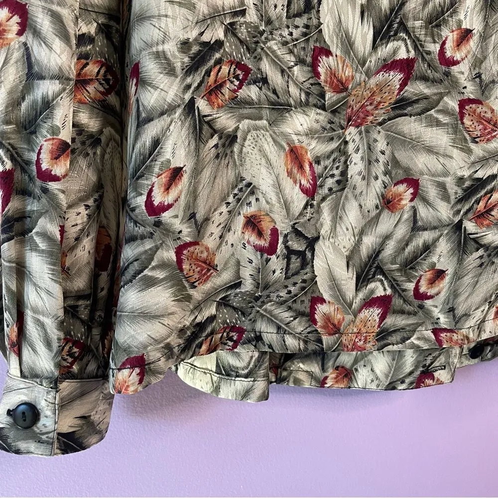 Vintage Nora Noh Silk Retro Botanical Print Crossover Long Sleeve Blouse Top 4 Green - Image 4