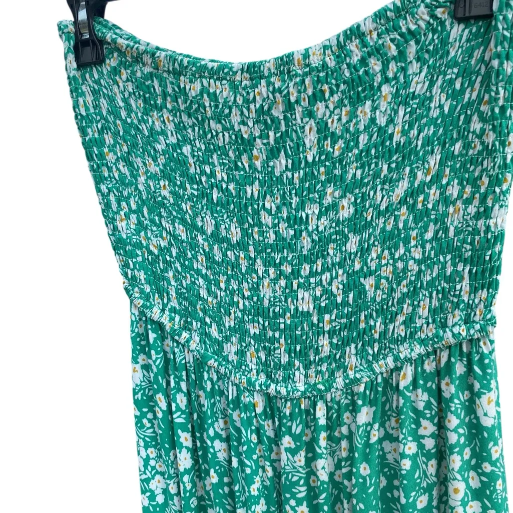 Zesica Green Floral smocked Strapless maxi Dress Size L - Image 7