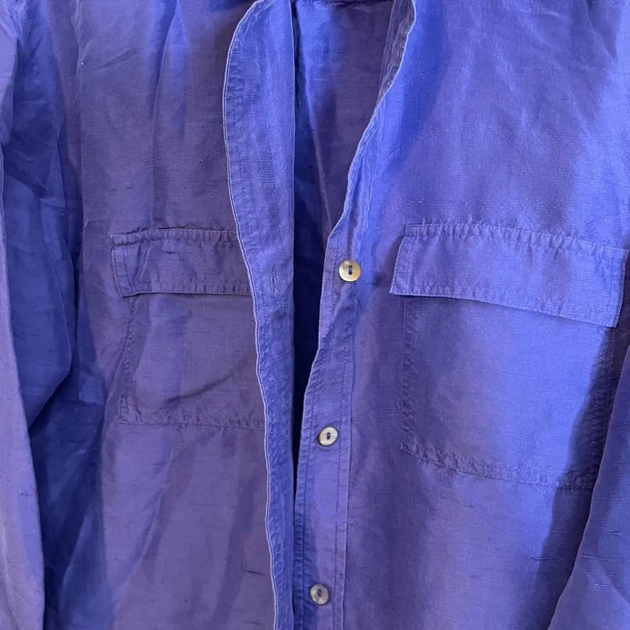 ROBBIE BEE 100% Silk Small Longsleeve Button Down Top Collar Purple‎ Pocket - Image 4