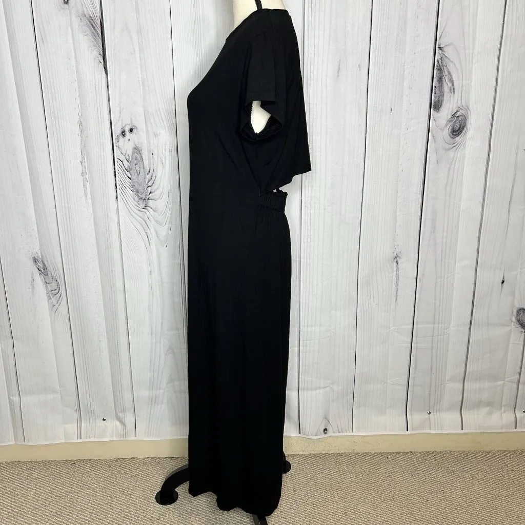 Fifteen Twenty Black Knit Midi T-Shirt Hem Dress Cap Sleeve Sz S Open Back - Image 4