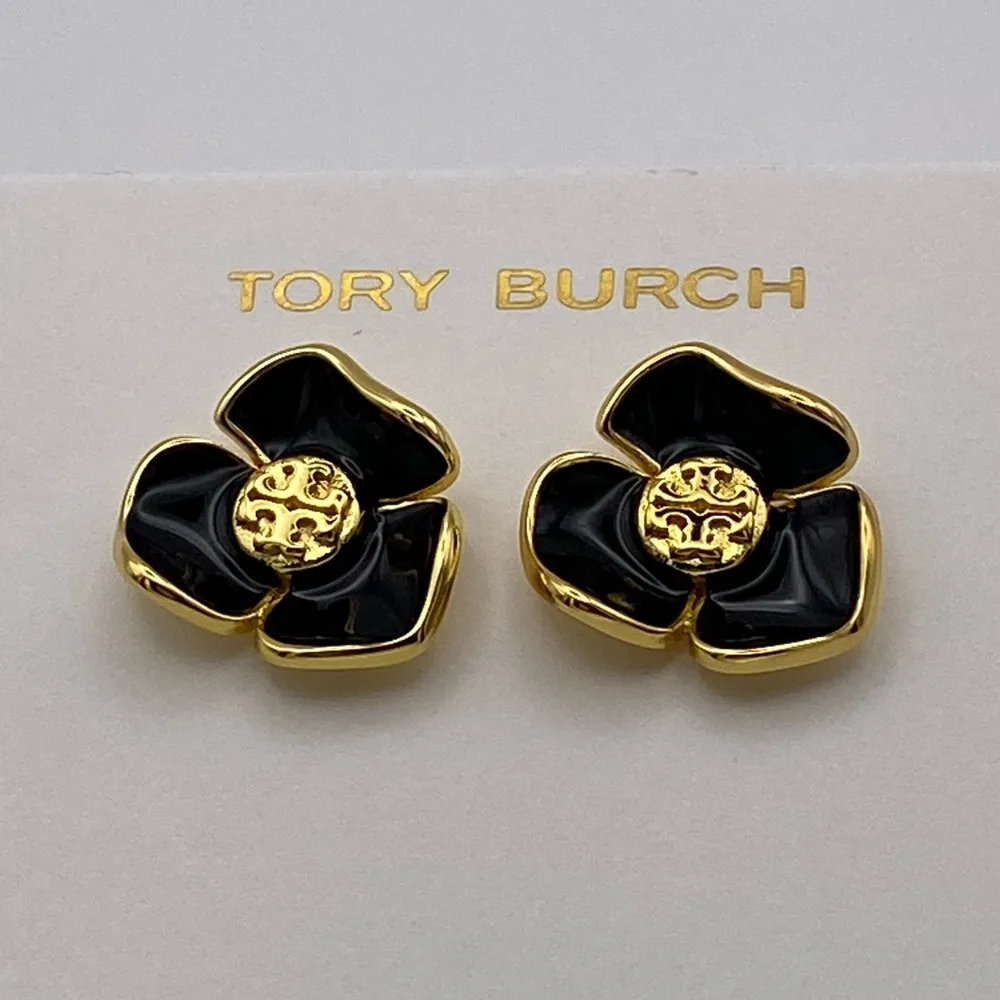 Tory Burch black enamel flower studs. new - Image 2