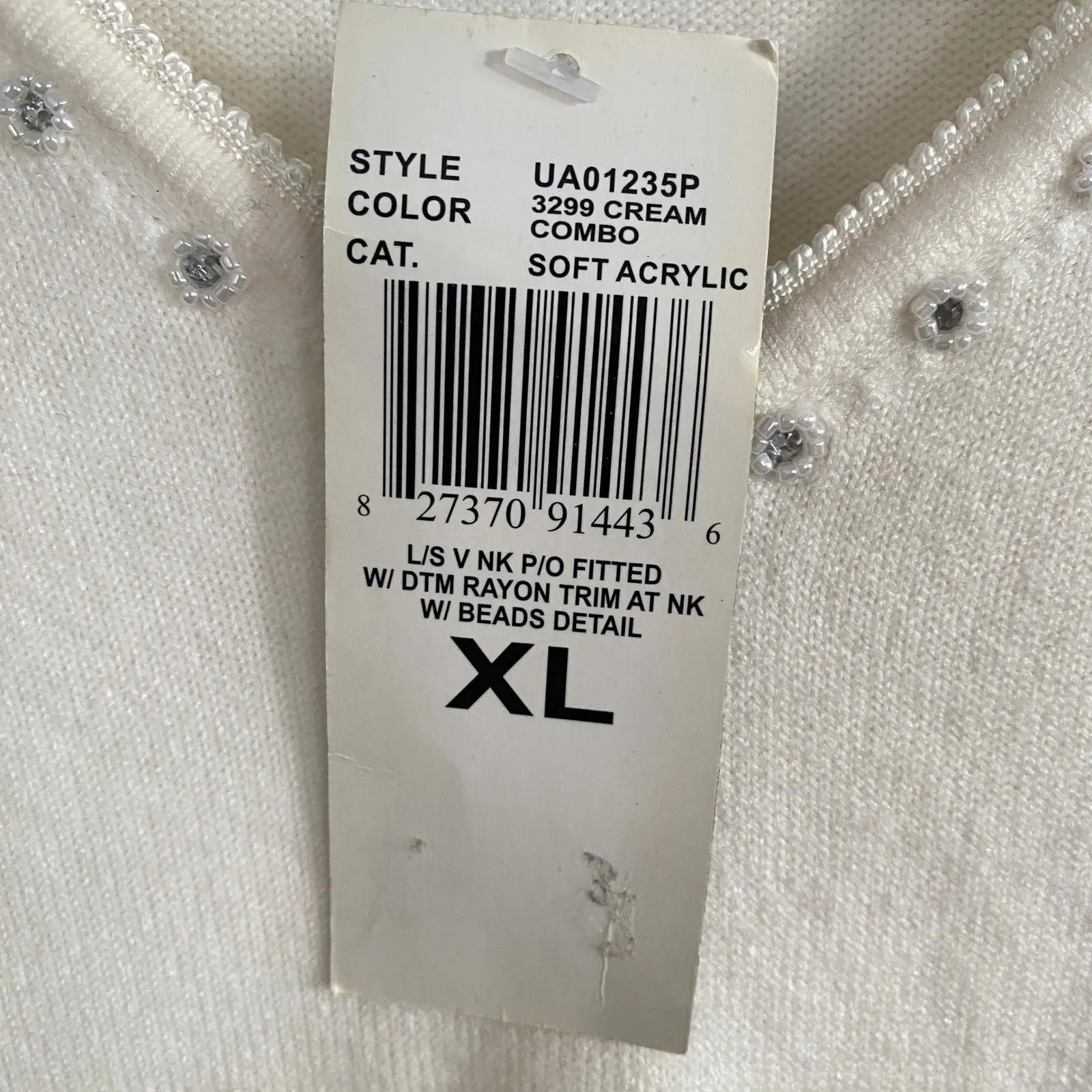 Carolyn Taylor Women XL Cream Beaded V Neck Sweater Classic Glam Clean Girl - Image 3