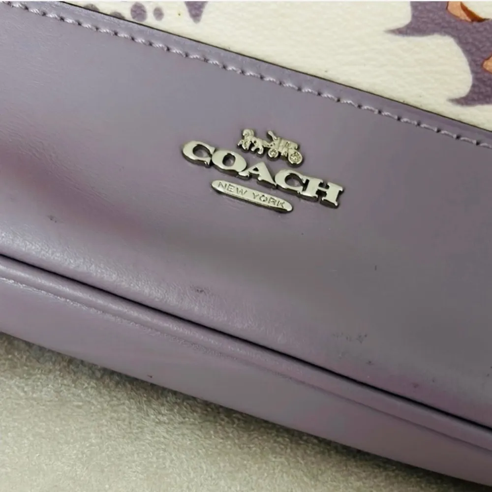 Coach Canvas/leather Crossbody Bag With Floral Print Purple And White - Image 6