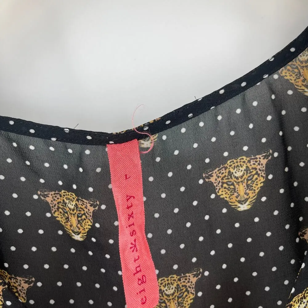 EIGHT SIXTY Blouse Size Large Leopard Face Polka Dot Sheer Contemporary Dots - Image 3