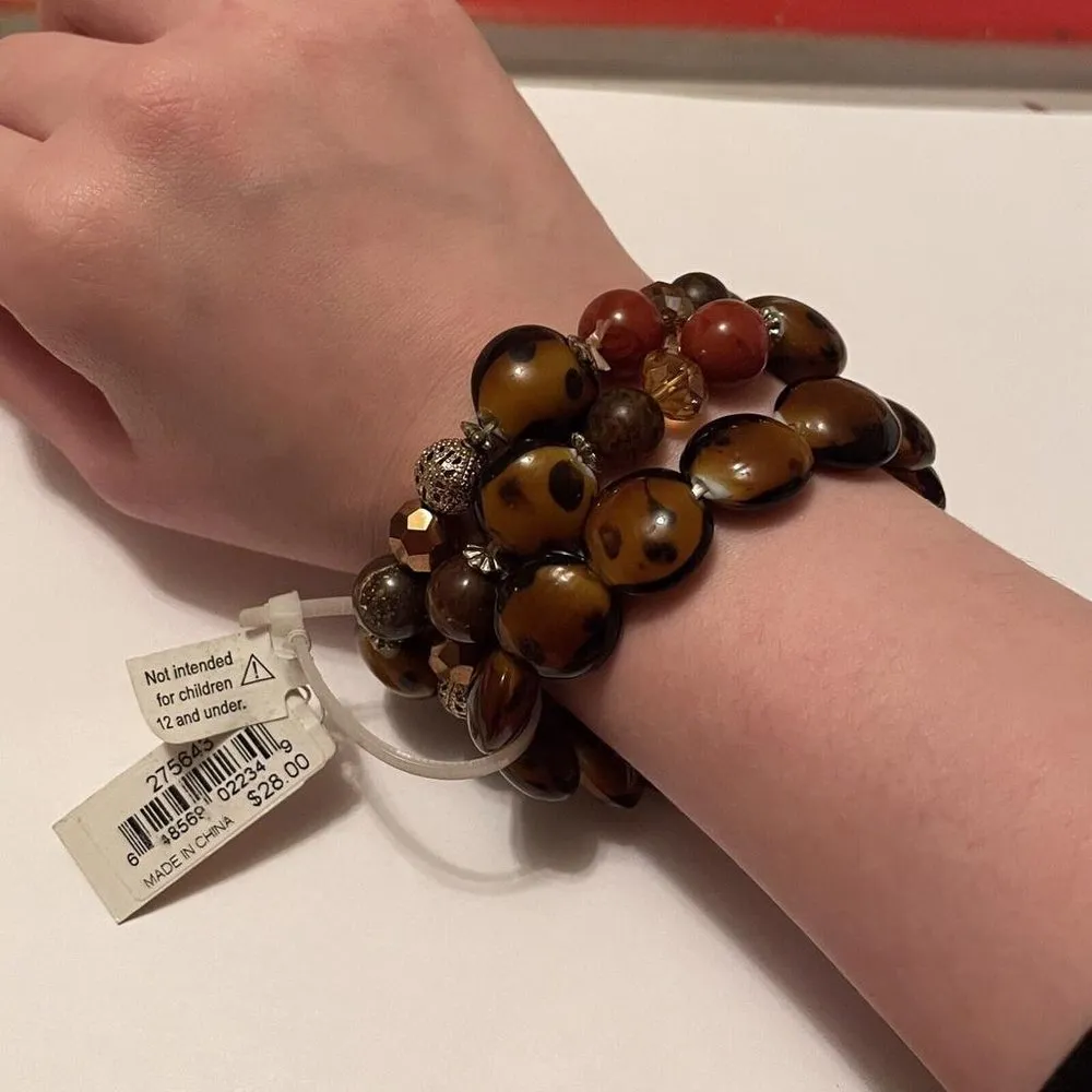 NWT Brown Bead Stretchy Bracelet 3 Piece Set $28 MSRP - Image 11