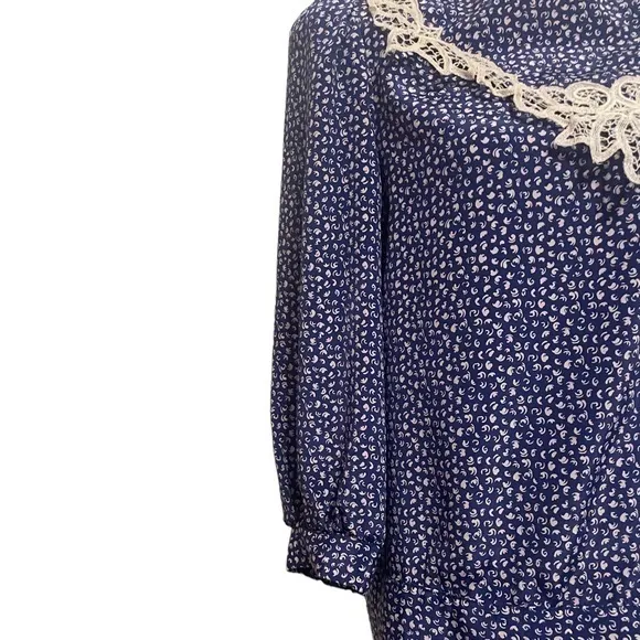 Vintage‎ Blue and White Lace Blouse and Skirt Set Sz M/L Size M - Image 4