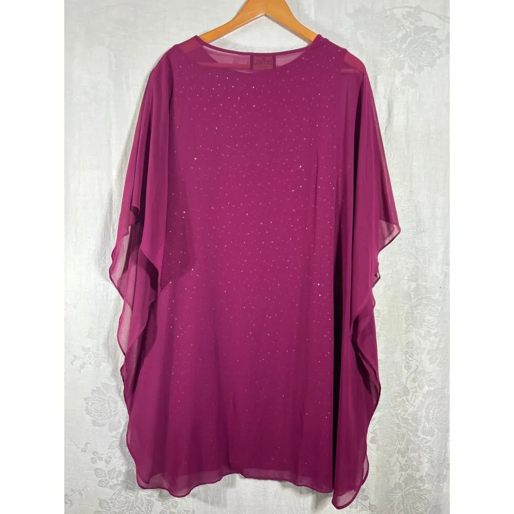 Bob Mackie Dress Set Large Burgundy Tank Sparkle Sheer Overlay Poncho - Image 5