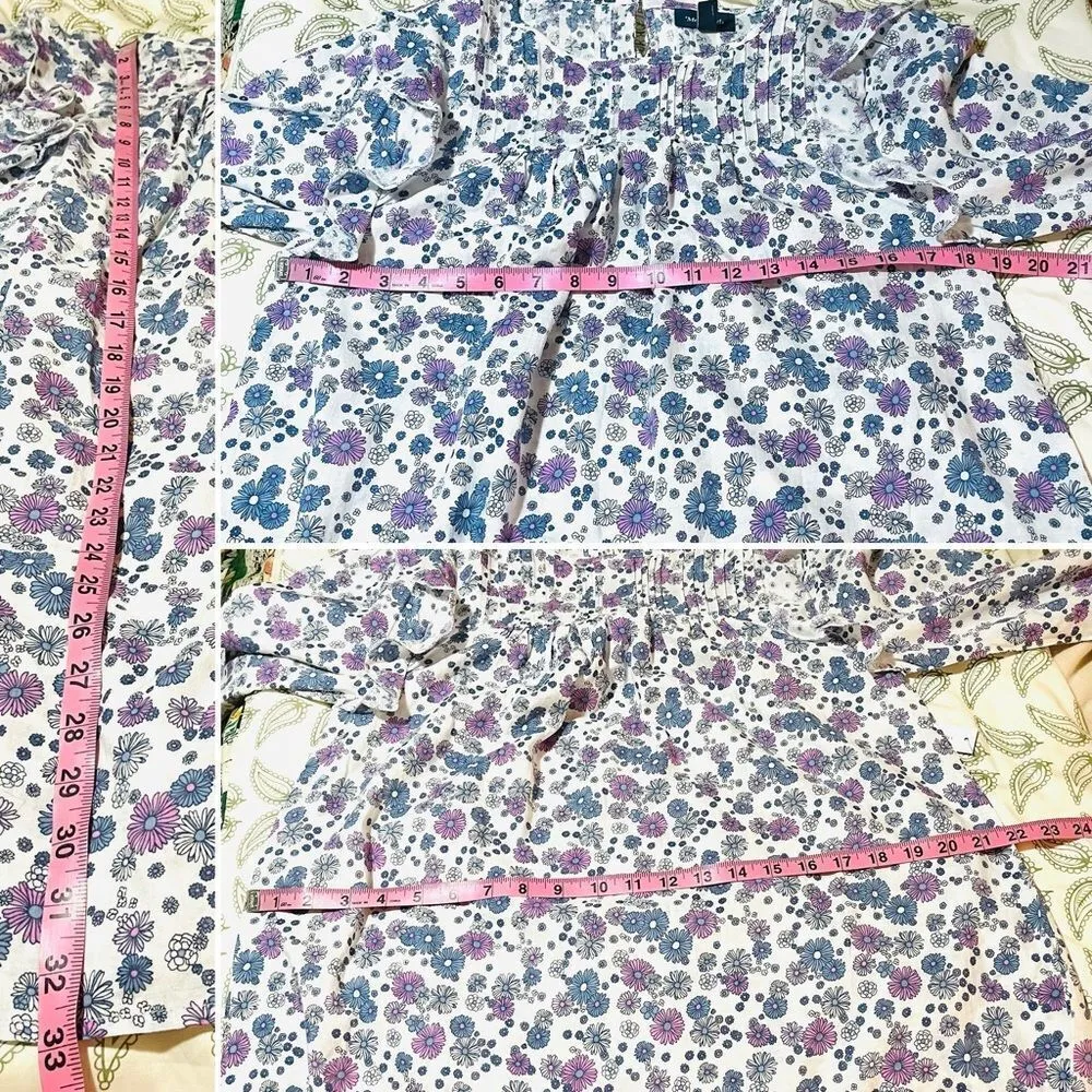 Modcloth Floral Prairie Doll Mini Dress Ruffle Shoulder Purple Blue M NWT - Image 12