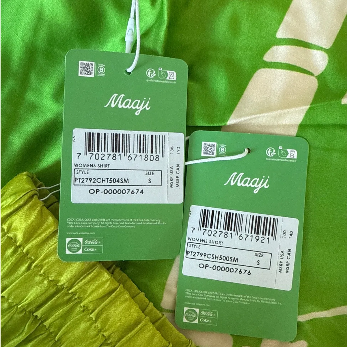 Maaji Shirt & Shorts Set Fizz & Foam Octavia Size S Green Yellow - Image 5