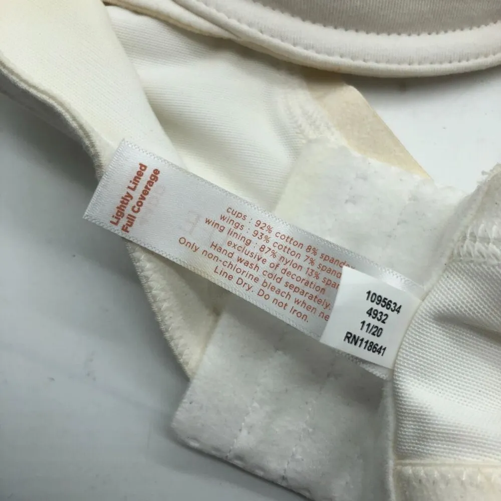 Cacique Lightly Lined Full Coverage Bra White Cotton & Spandex 44DD - Image 4