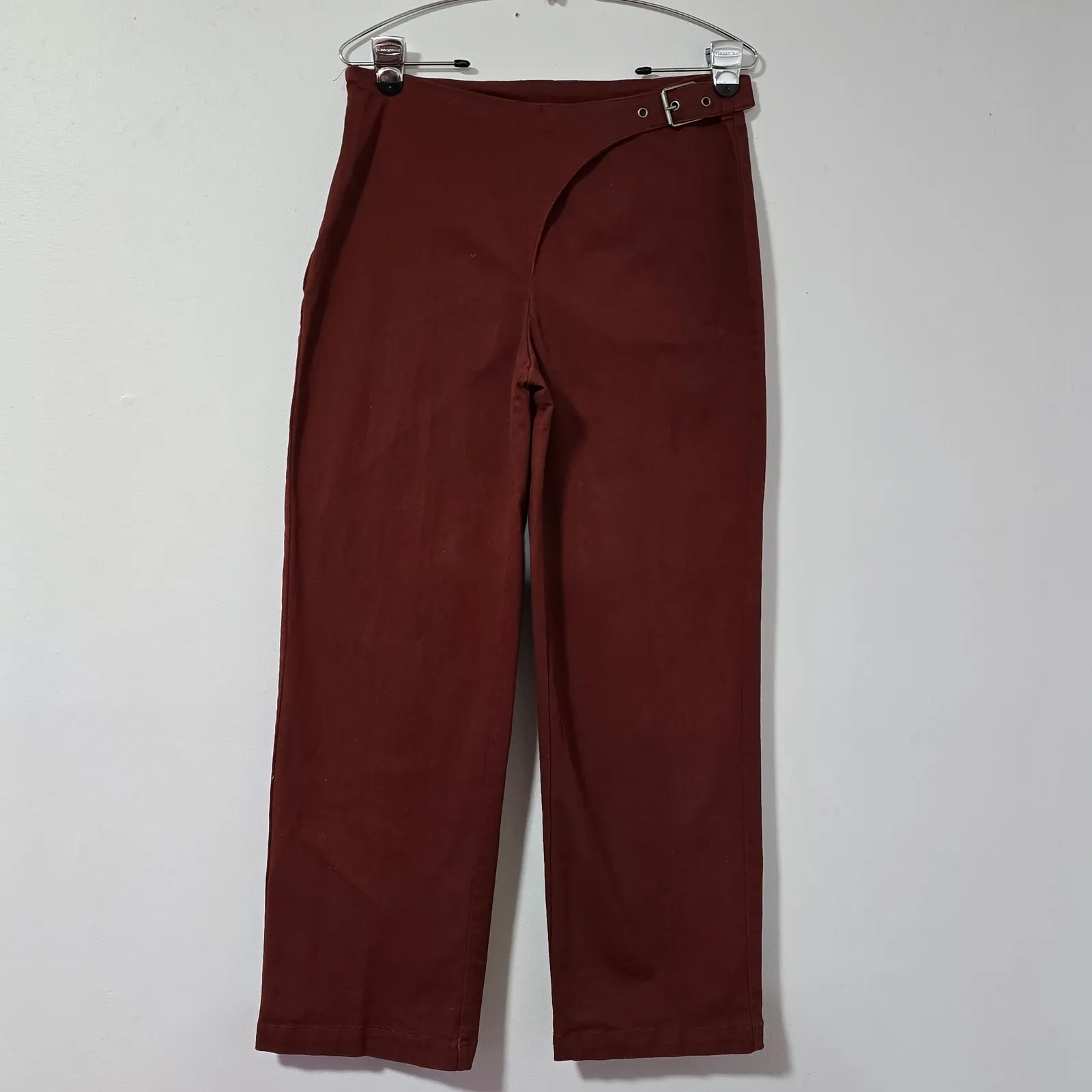Future CollectiveHigh Waisted Belted Straight Leg Trousers Women Rust Color Sz 8 Brown - Image 2