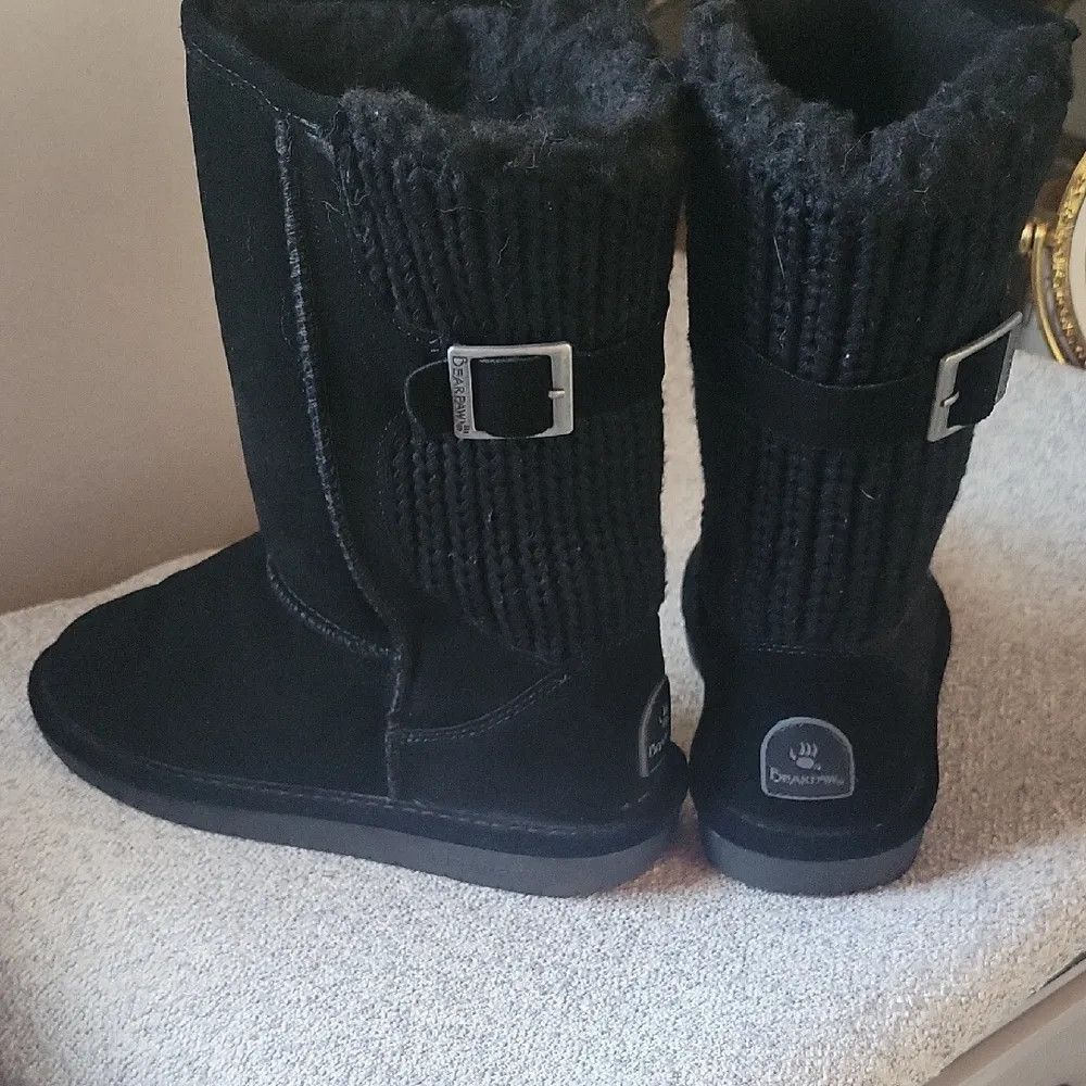 BearPaw Black Suede Knit Boots Size 8 - Image 2