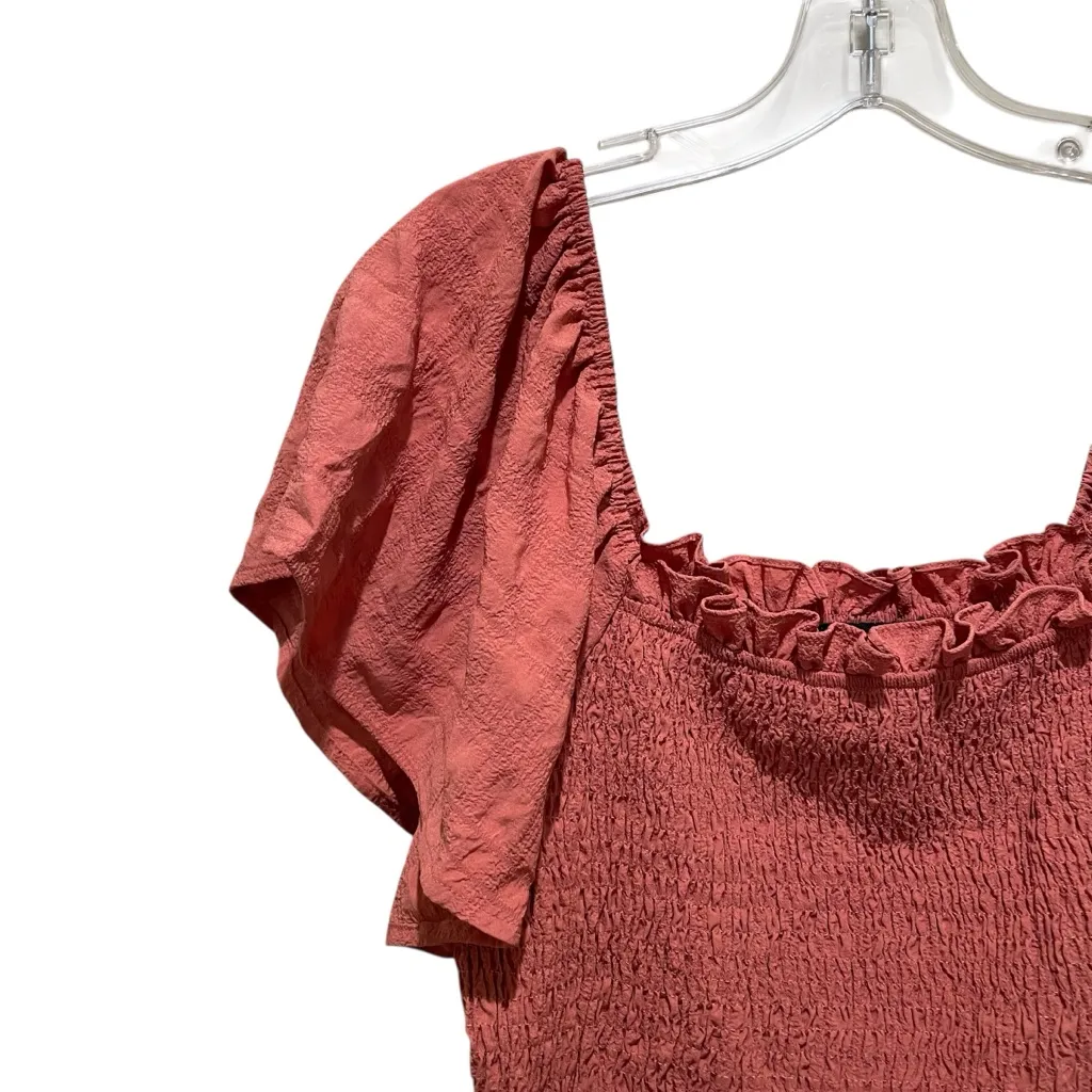 Cliche Smocked Ruffle Peplum Top Textured Flutter Sleeve Clay Women’s Medium Orange - Image 3