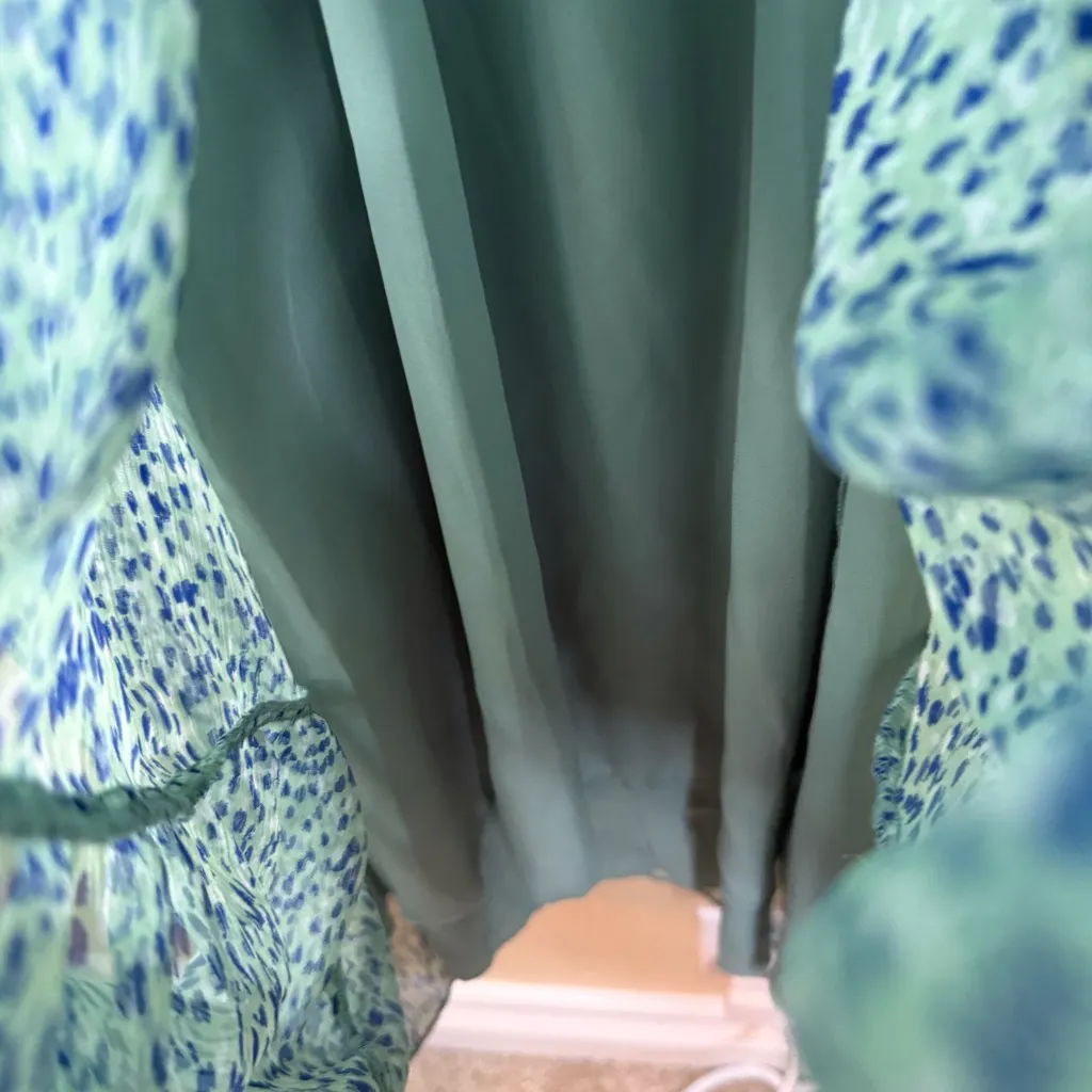 NWT‎ ZARA RUFFLED PRINTED MIDI BLUE GREEN DRESS BLOGGERS SIZE SMALL Cottagecore - Image 4