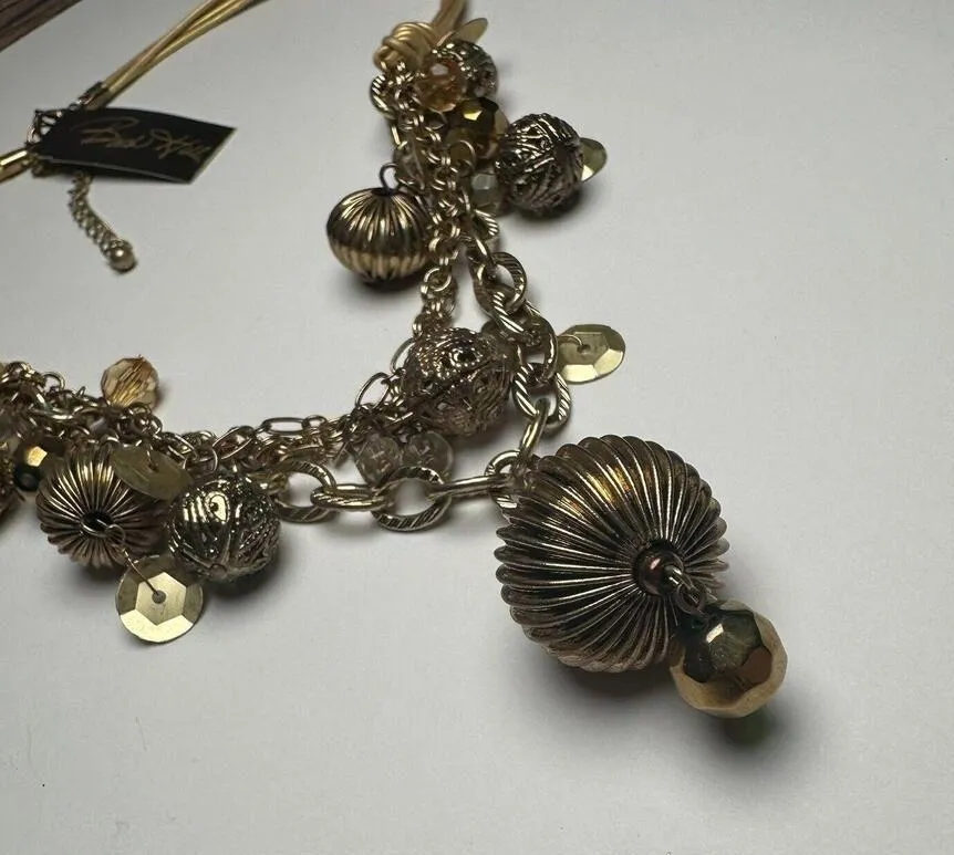 Birch Hill Cord Chain & Bead Statement Necklace Gold Tone - Image 8