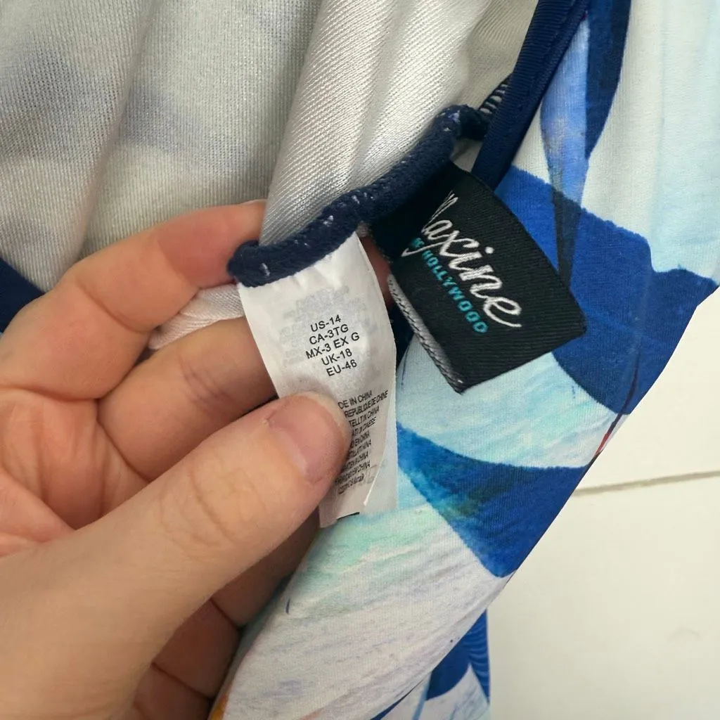 Maxine of Hollywood Women’s 14 Blue Tropical One Piece Swim - Image 3