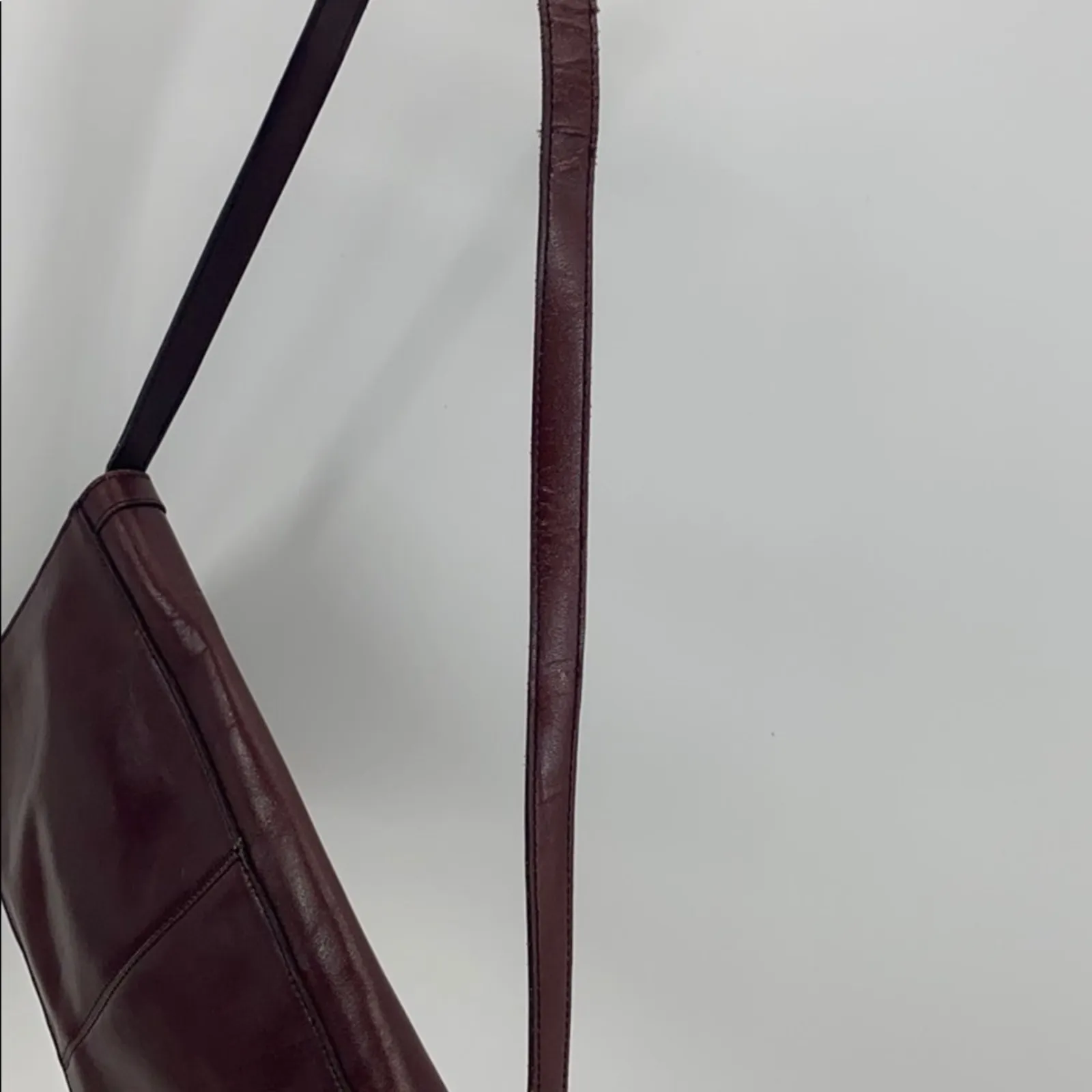 Vintage leather shoulder bag clutch made in Korea maroon brown 70s - Image 10