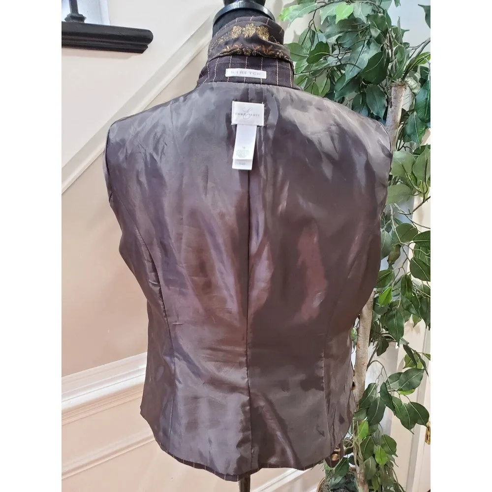 Emma James Women's Brown Striped Single Breasted Three Button Blazer Jacket 14 - Image 9