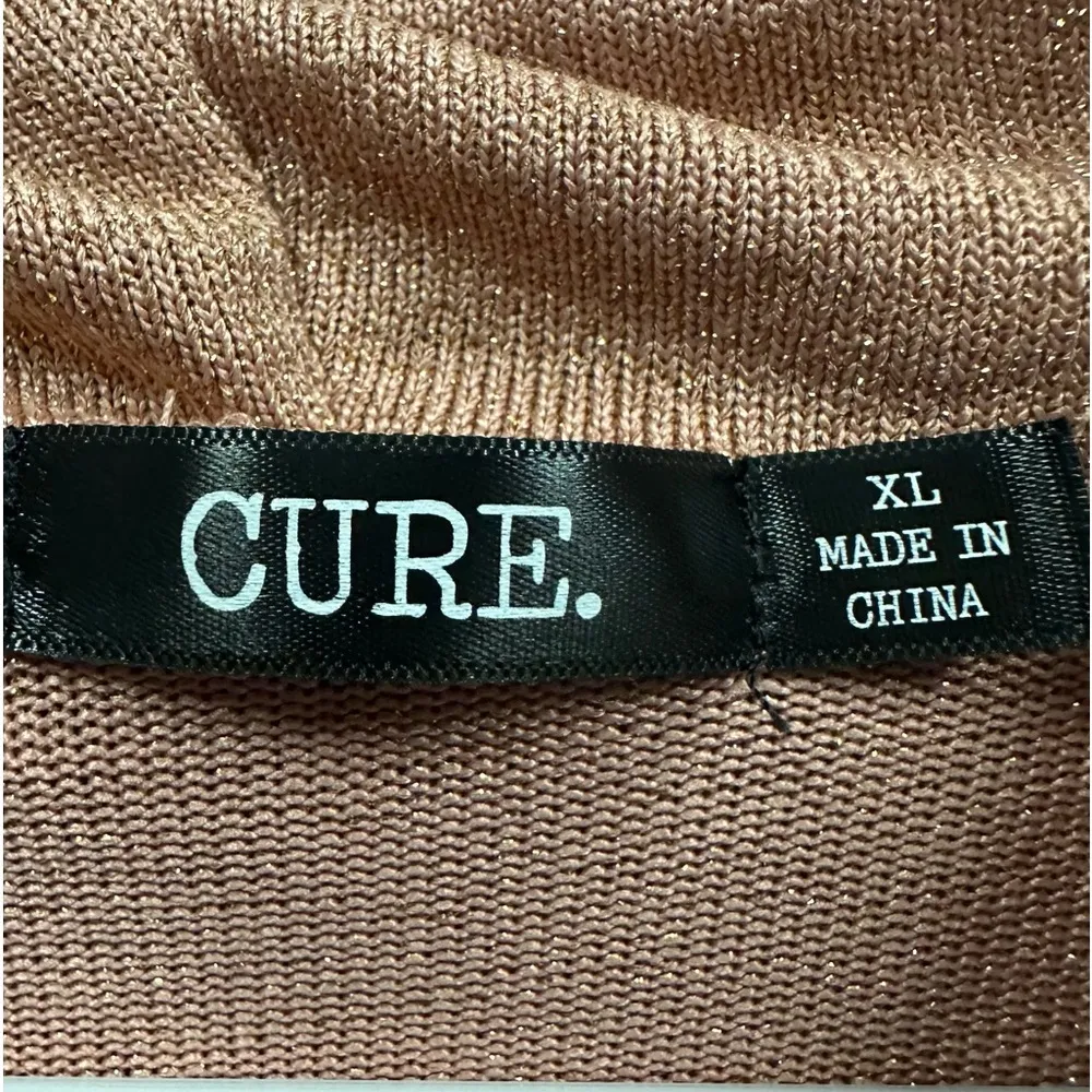 Cure Cowl Neck Rose Gold Sparkle 3 Quarter Sleeve Lightweight Knit Sweater XL Pink - Image 7