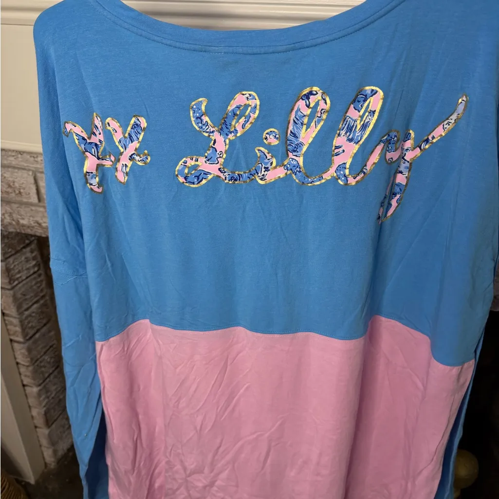 Lilly Pulitzer Two-Tone Blue and Pink Long Sleeve  Finn Tee - Image 2