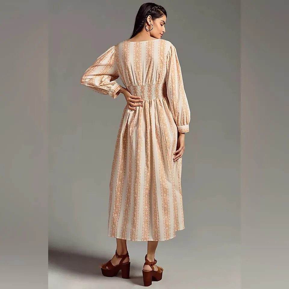 Mille Camille Mumbai Stripe Long Sleeve Printed Floral Maxi Dress NEW NWT Small White - Image 3