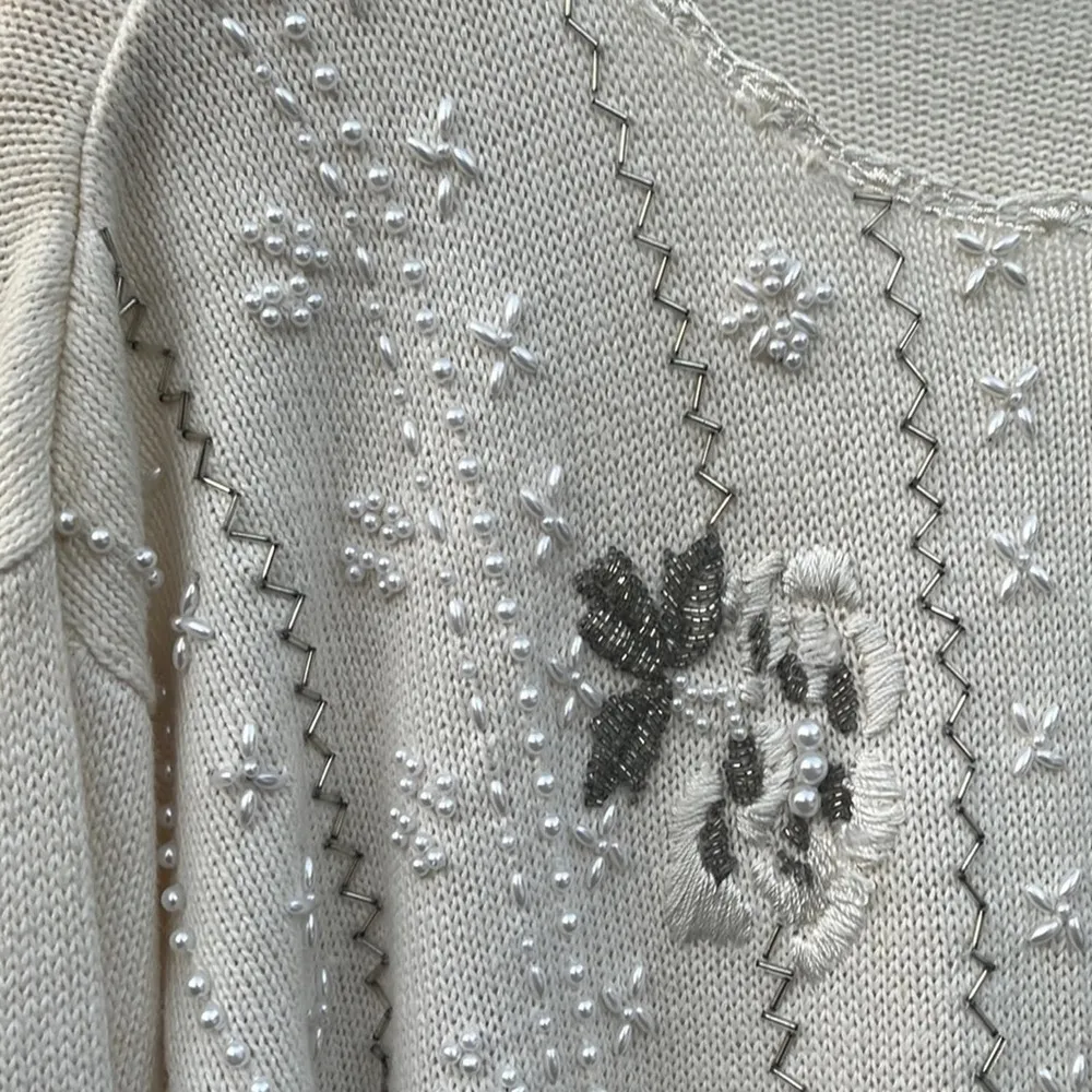 Vtg Womens knit Sweater Dress Large NYE Cashmere Beaded Rhinestones - Image 5