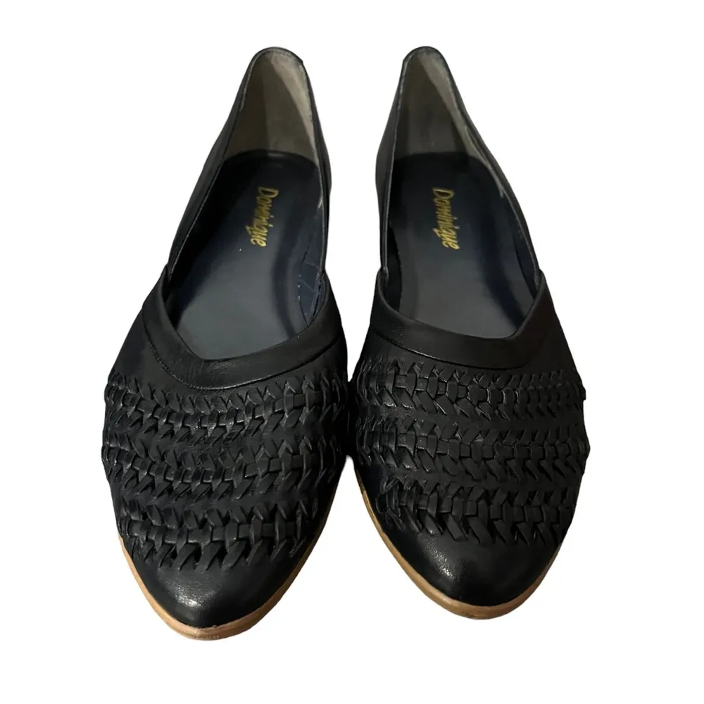 Dominque Basket Case 676DMO7 Black Leather Upper Weave Toe Made In Brazil Flats Size 7.5 - Image 3