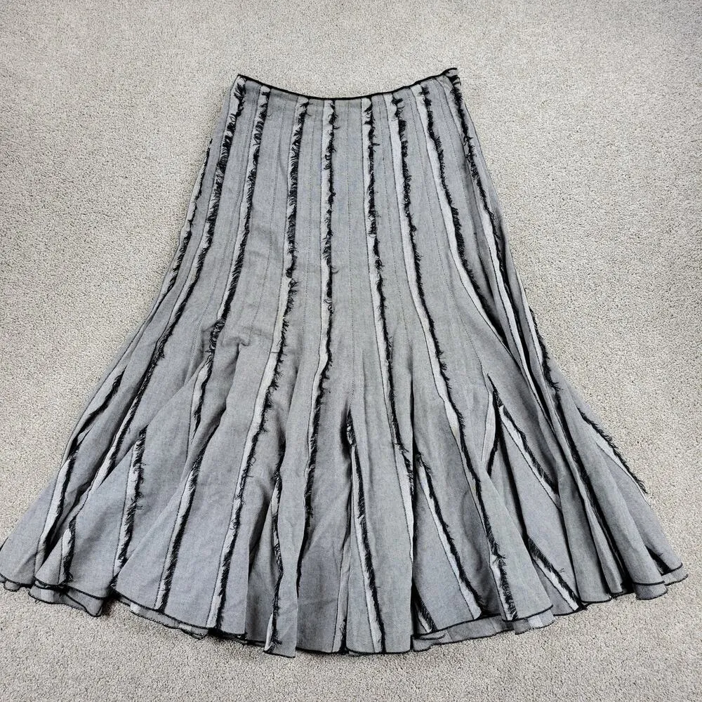 Maakif Womens Skirt 4 Gray Black Fringe Stripes Godet Fit & Flare Flowy Hem - Image 8