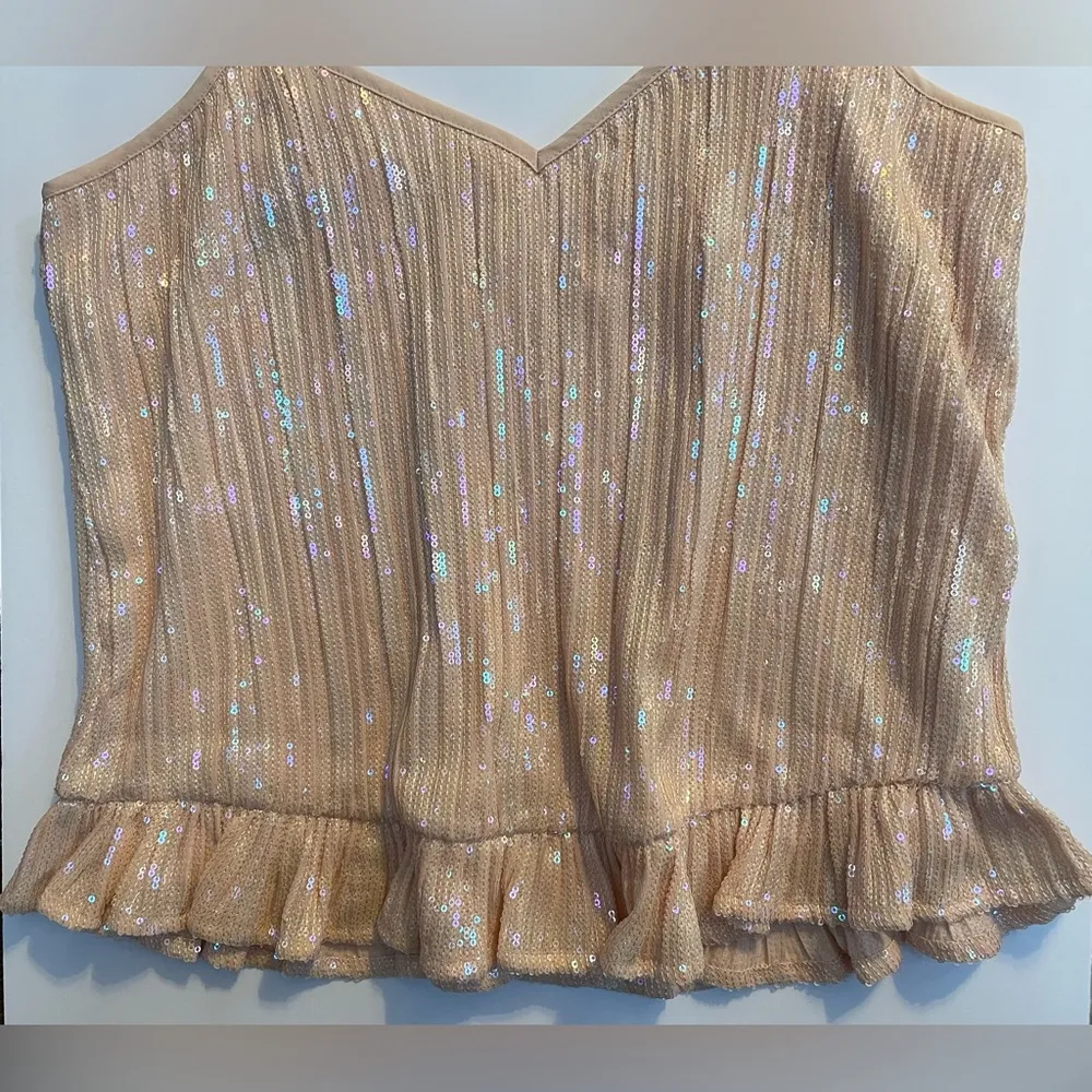 ANTHROPOLOGIE Amelie Beaded Cami in Pink Peach Sequin Peplum Tank Top Size 2 - Image 9