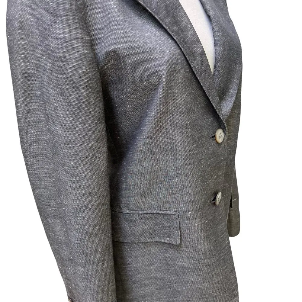 DKNY Blazer Sz 4 Linen Silk Blend Long 2 Button Lightweight Minimalist Preppy - Image 8