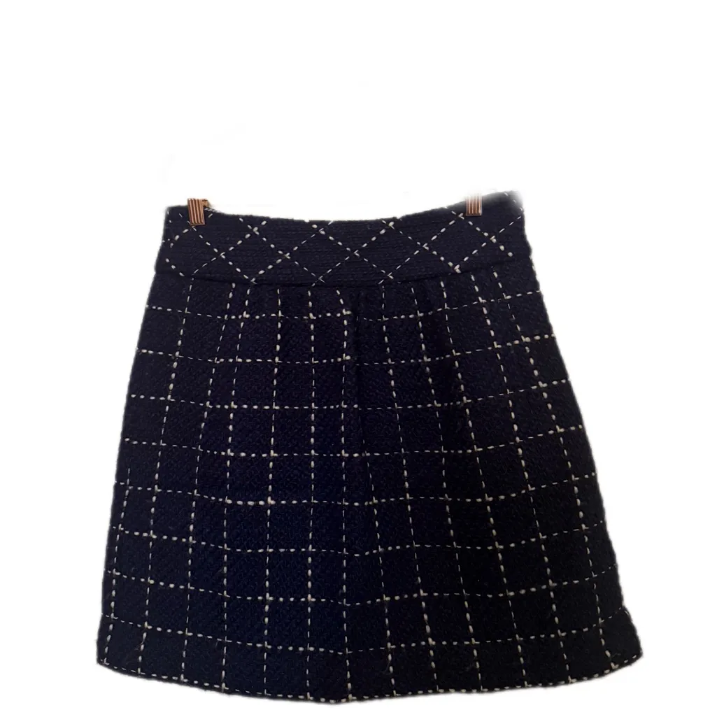 Anthropologie Maeve Navy Grid A-Line Wool Blend Skirt - Image 2