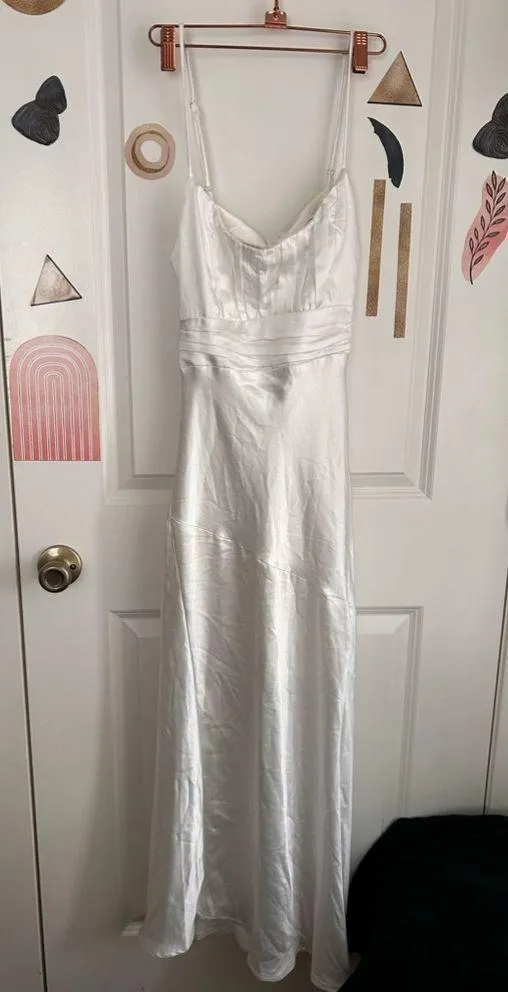 ABBY CAMI STRAP GATHERED BUST FRONT SPLIT MIDI DRESS WHITE - Image 4