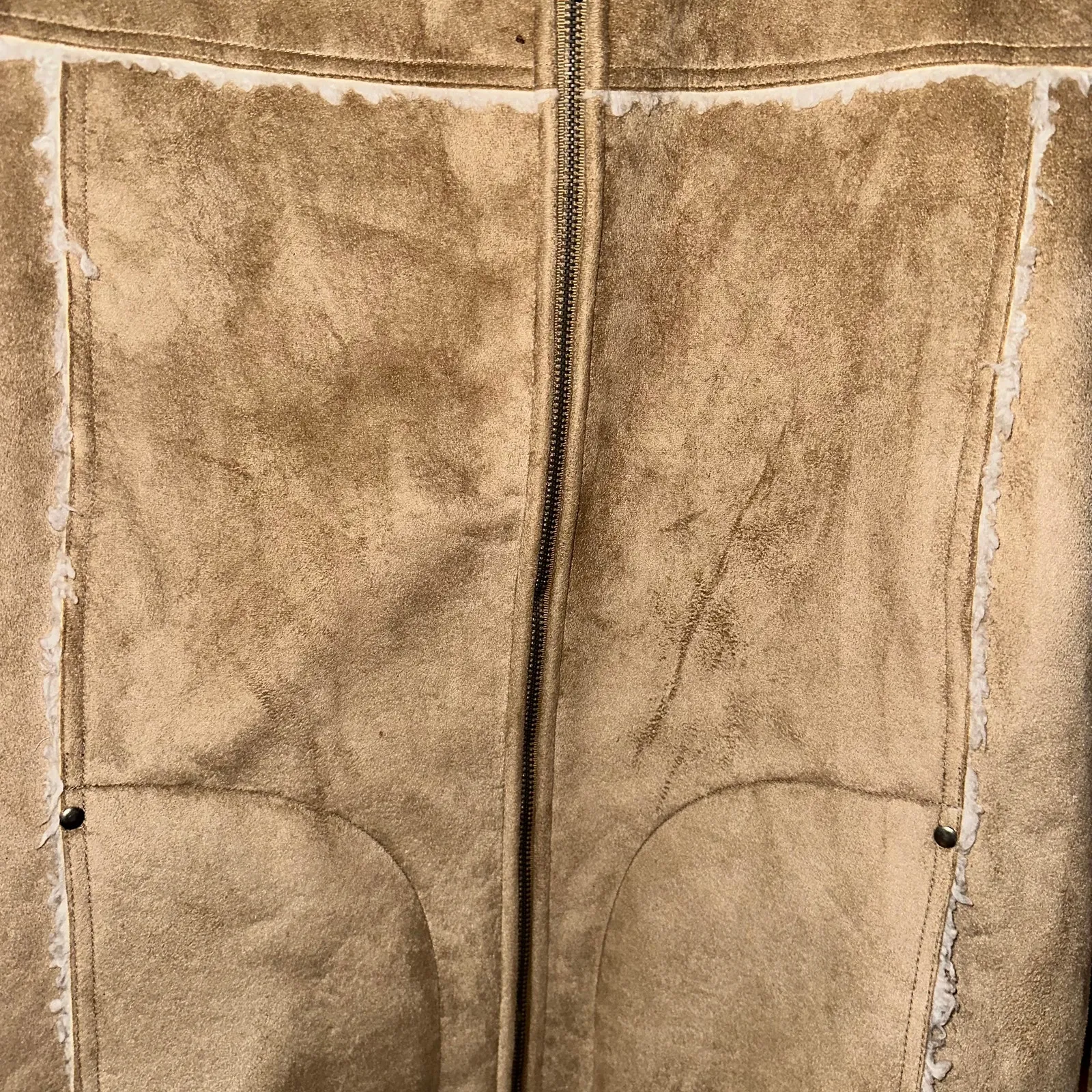 VENEZIA TAN VINTAGE STYLE SUEDE FEEL FULL ZIP STYLISH TRENDY JACKET Size 22/24 - Image 3